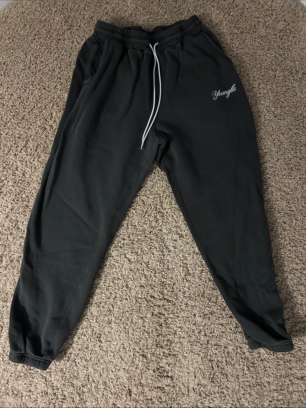 YoungLA Black Jogger Sweatpants with White Drawcord